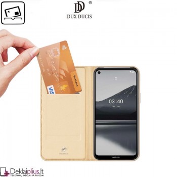 Dux Ducis dirbtinės odos atverčiamas dėklas - auksinės spalvos (Nokia 3.4)
